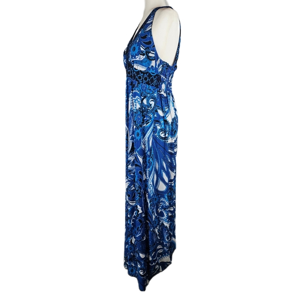 Vintage Beautiful Blue Pattern Maxi Dress, Women's XL - Picture 3 of 8
